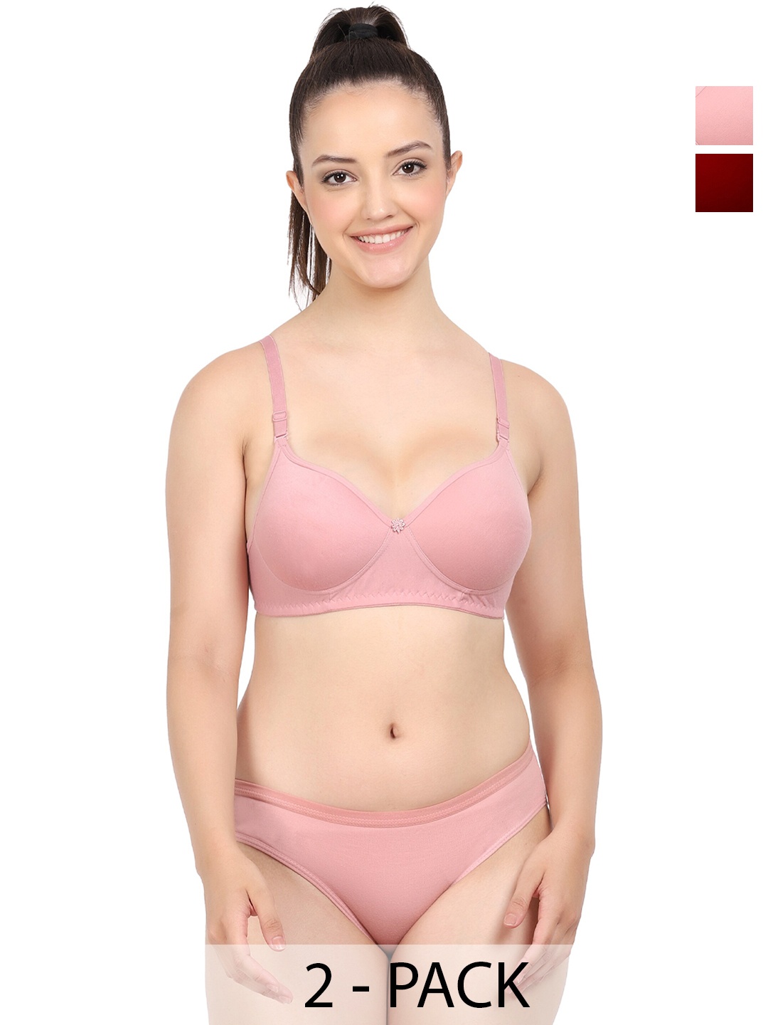 

Aamarsh Pack Of 2 Lightly Padded Cotton Lingerie Set, Pink