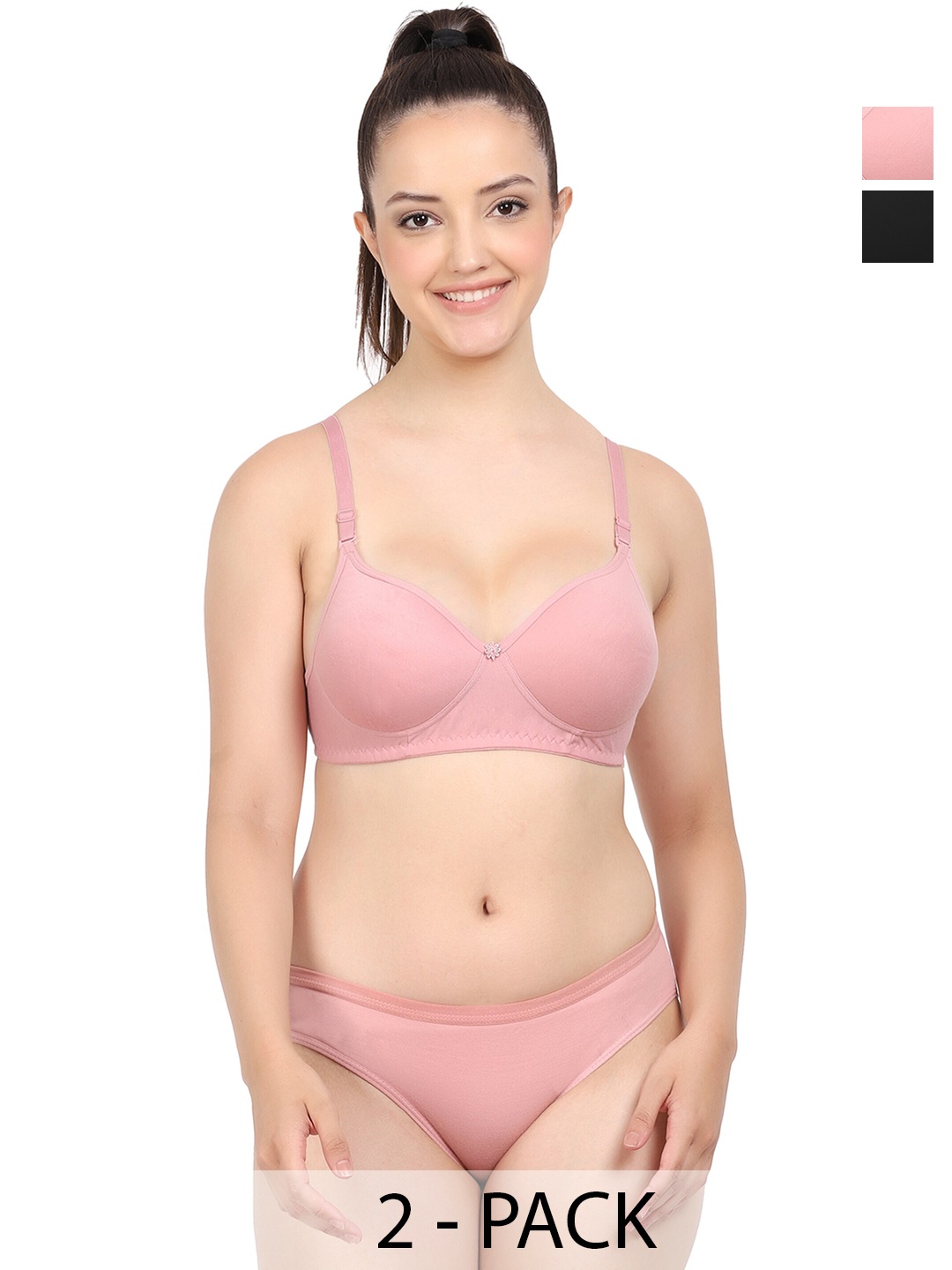 Aamarsh Pack Of 2 Lightly Padded Cotton Lingerie Set, Pink