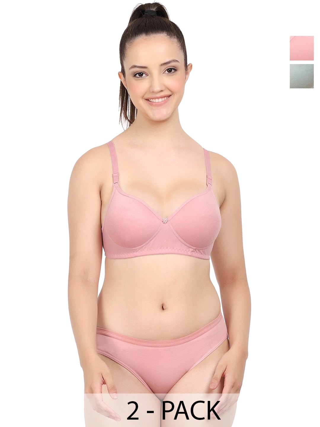 

Aamarsh Pack Of 2 Non-Padded Mid-Rise Cotton Briefs Lingerie Set, Green