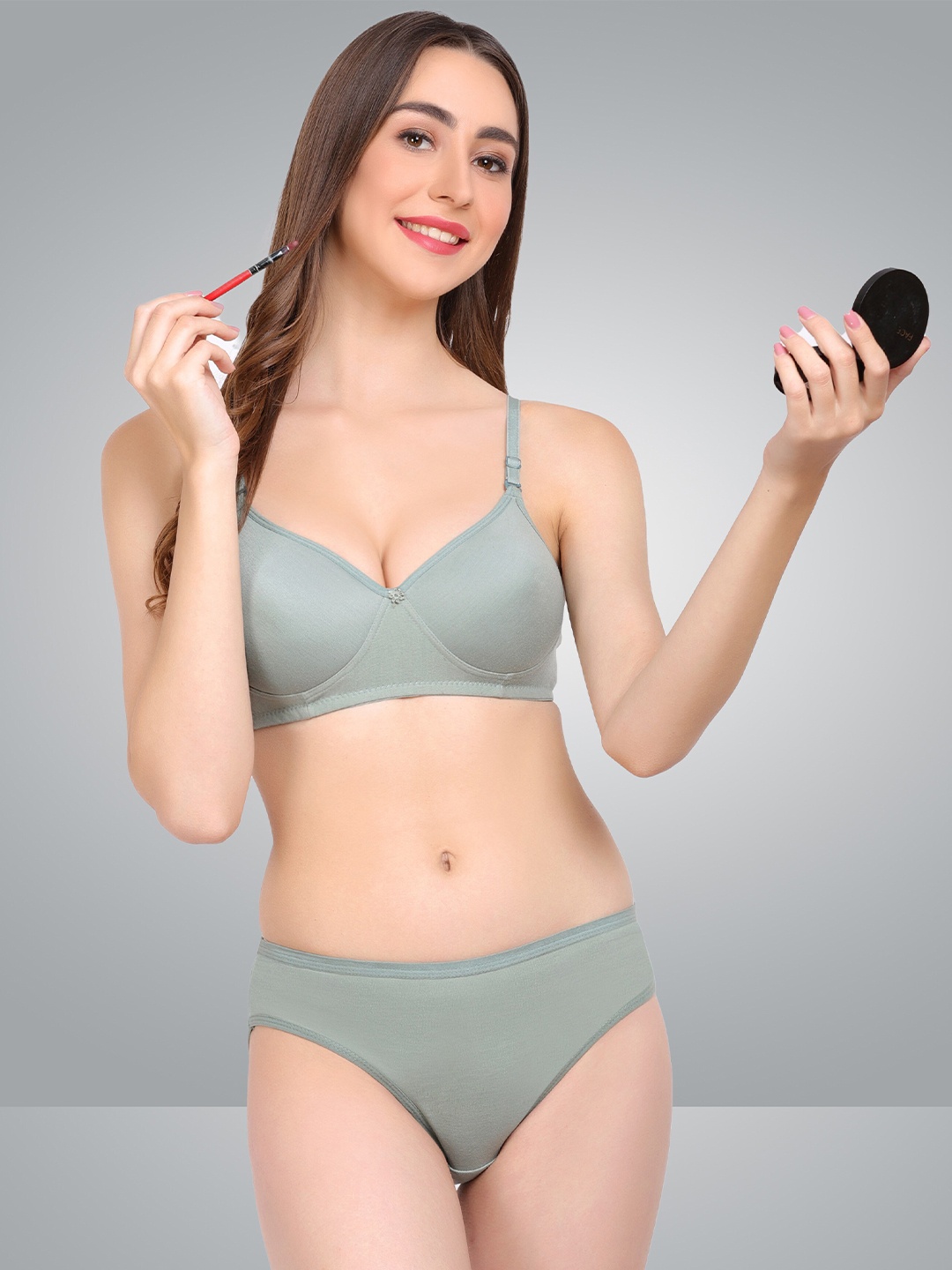 

Aamarsh Self Design Non Padded Non Wired Cotton Briefs Lingerie Set, Green