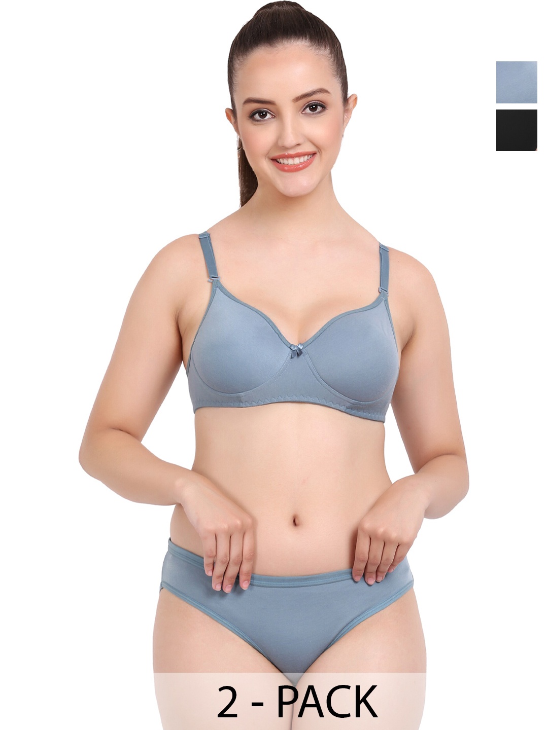 

Aamarsh Pack Of 2 Lightly Padded Cotton Briefs Lingerie Set, Blue