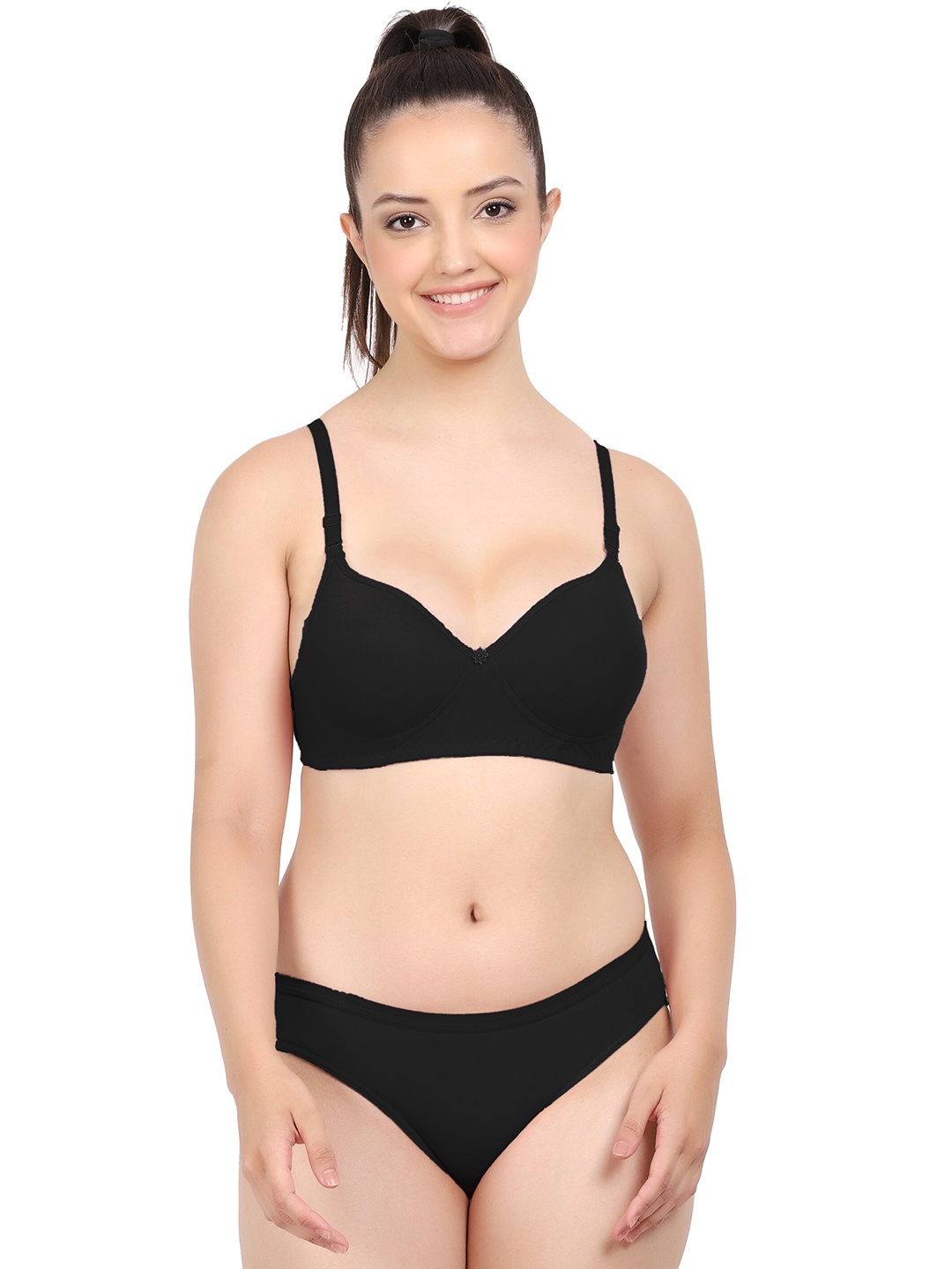 

Aamarsh Non Padded Non Wired Cotton Briefs Lingerie Set, Black