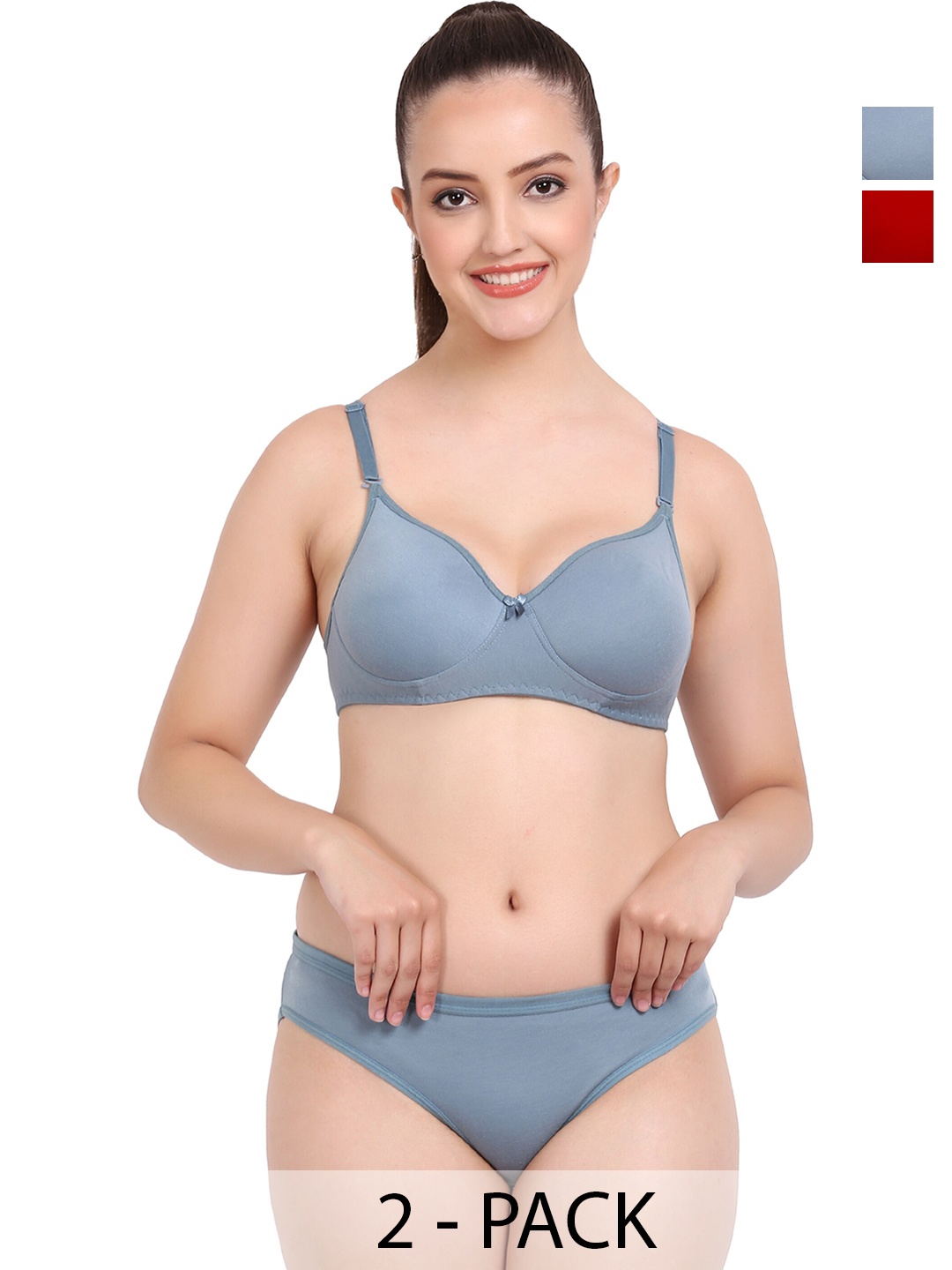 

Aamarsh Pack Of 2 Lightly Padded Cotton Lingerie Set, Blue