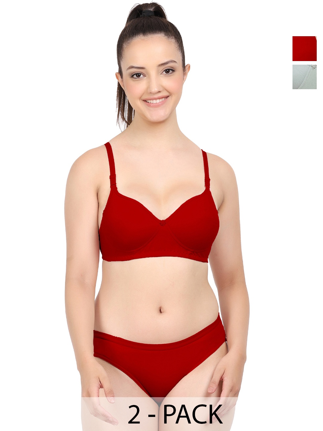 Aamarsh Pack Of 2 Cotton Lingerie Set, Green