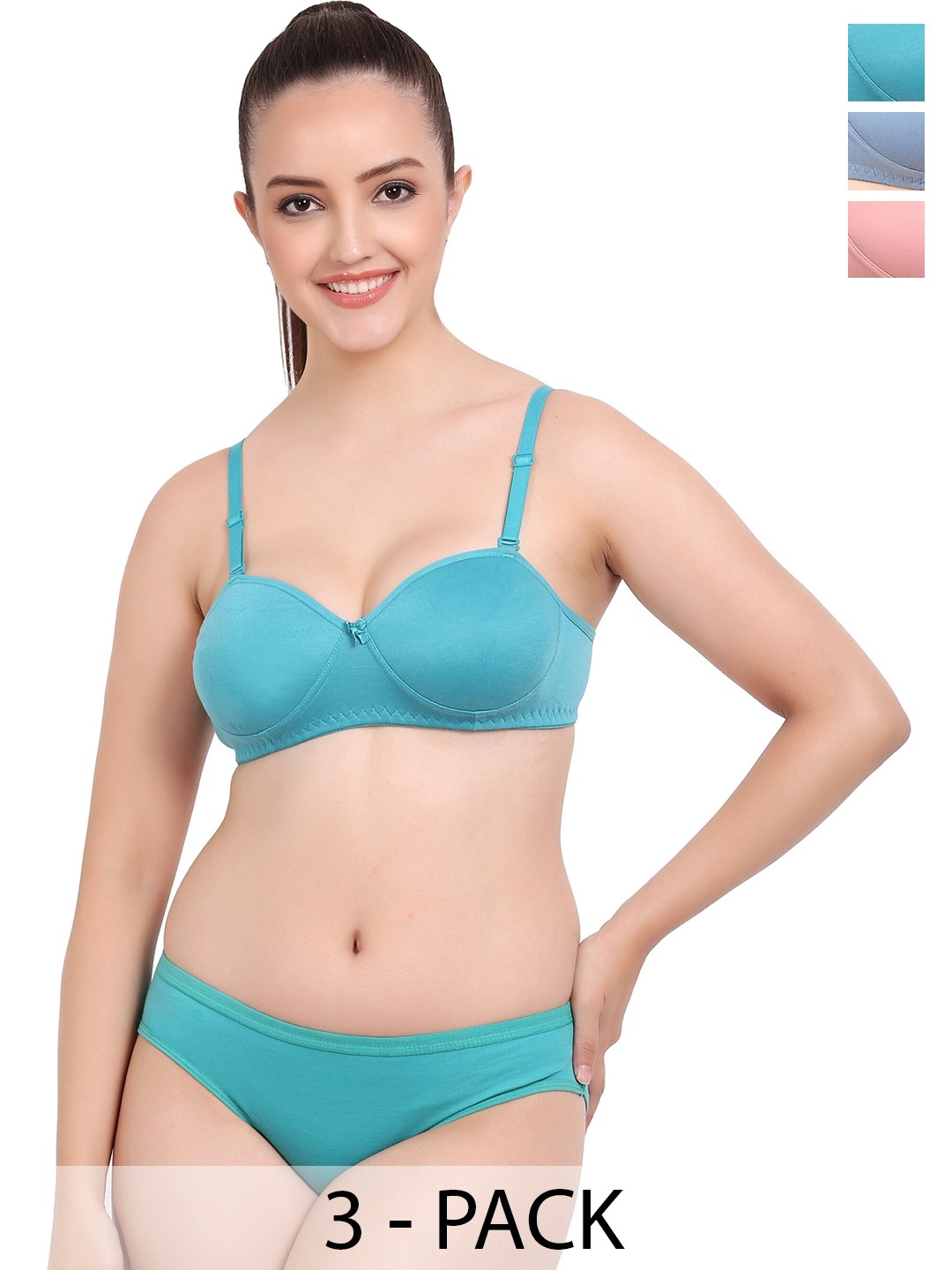 

AROUSY Pack of 2 Cotton Bra Panty Lingerie Set, Green