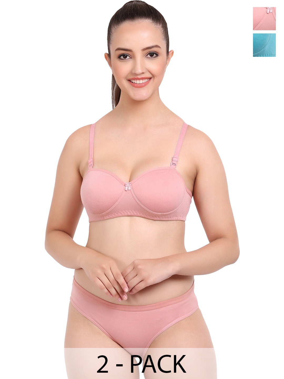 

AROUSY Pack Of 2 Cotton Lingerie Set-Demi-Set_Pink,D-Blue