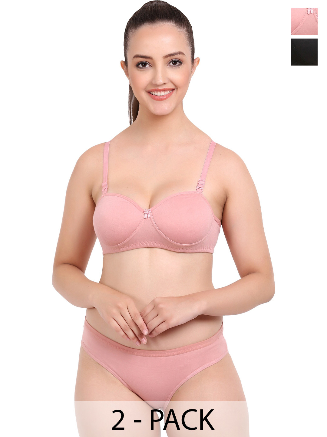 

AROUSY Pack of 2 Cotton Bra Panty Lingerie Set, Pink