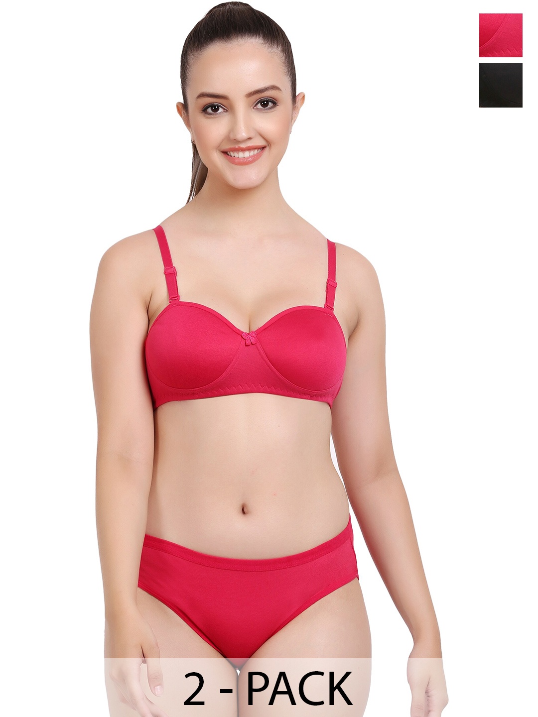 

AROUSY Pack Of 2 Cotton Lingerie Set, Red
