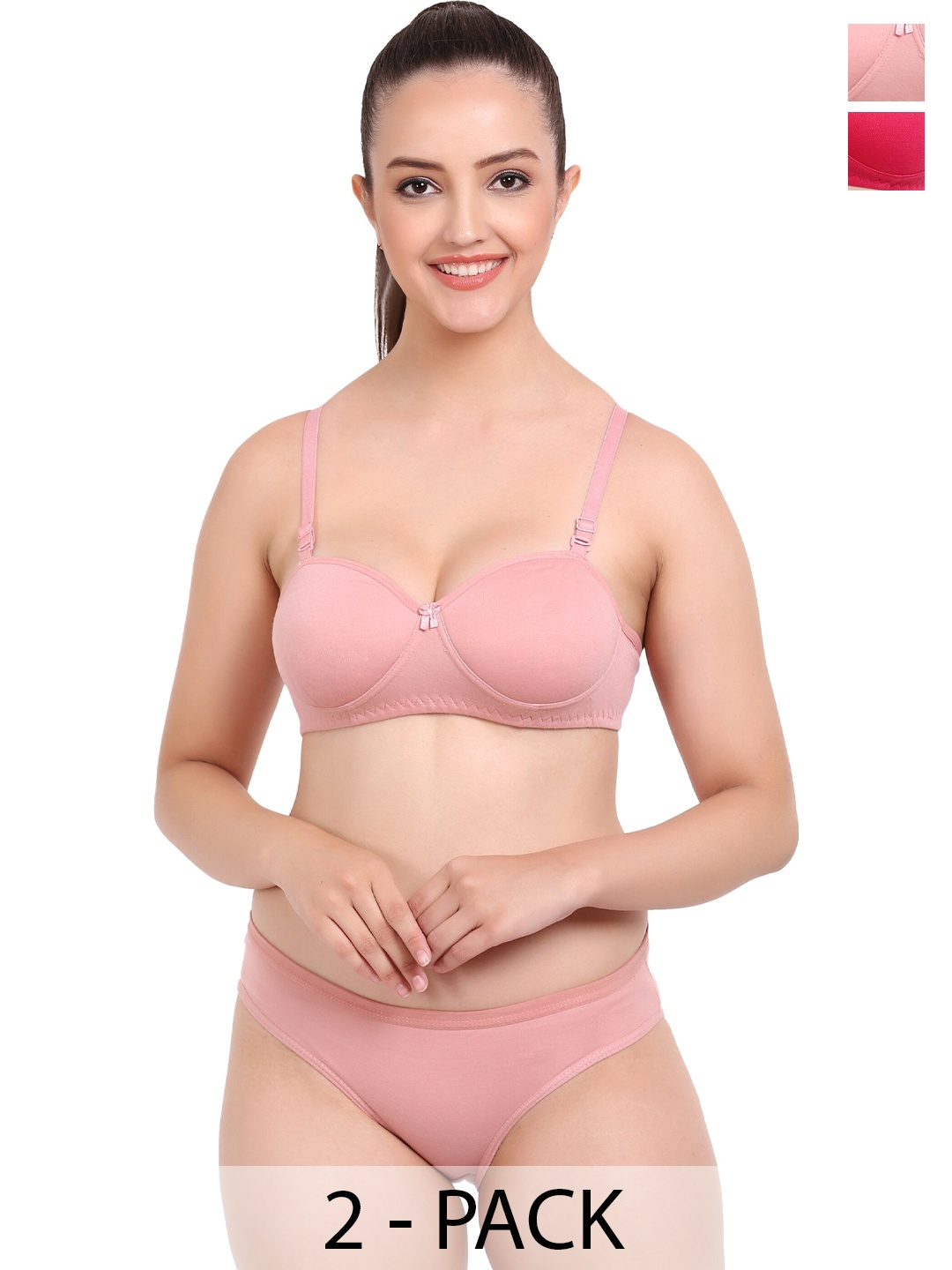 

AROUSY Pack Of 2 Mid-Rise Cotton Briefs Lingerie Set, Pink