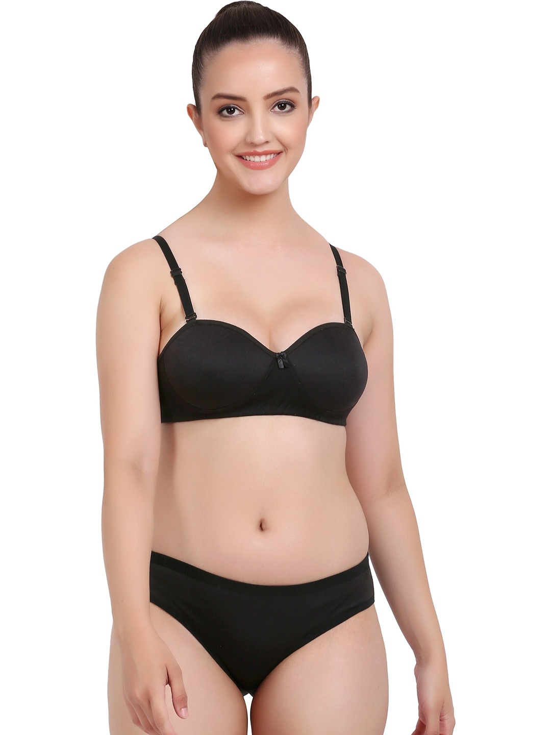 

AROUSY Self Design Cotton Brief Lingerie Set, Black