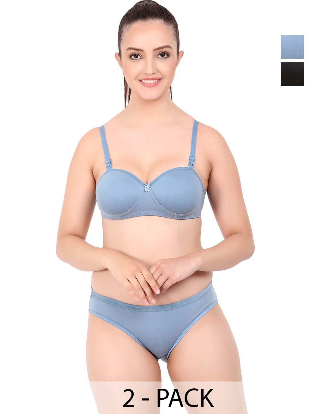 PIBU Pack of 2 Cotton Lingerie Set, Blue