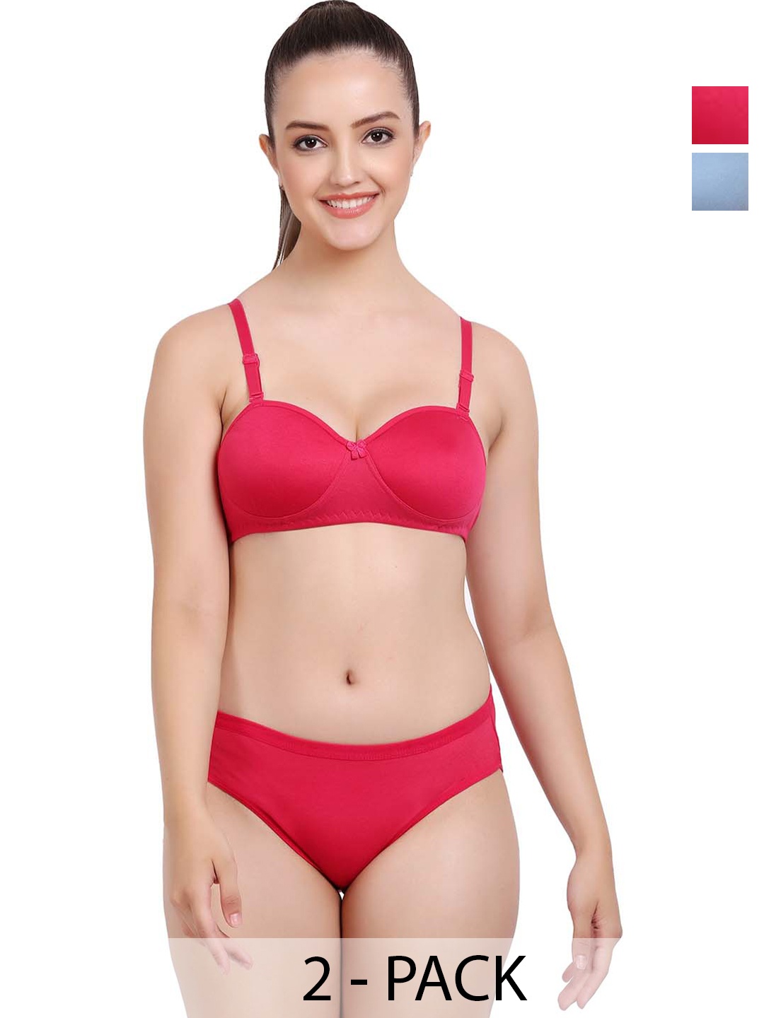 

PIBU Pack Of 2 Cotton Lingerie Set, Red