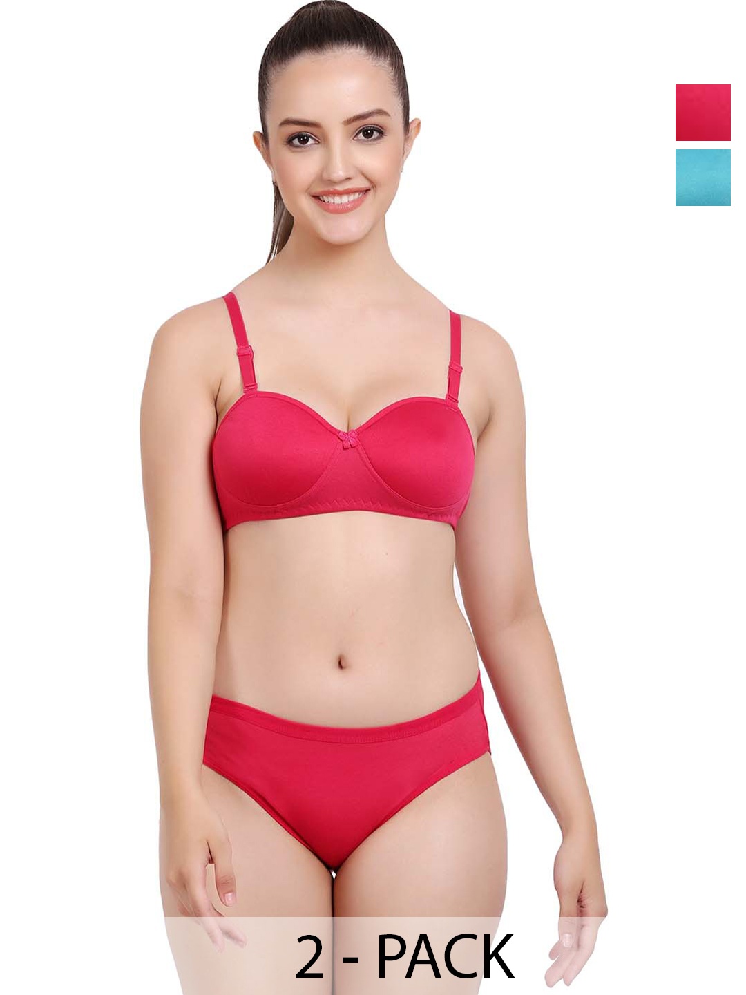 

PIBU Pack Of 2 Cotton Bra Panty Lingerie Set, Red