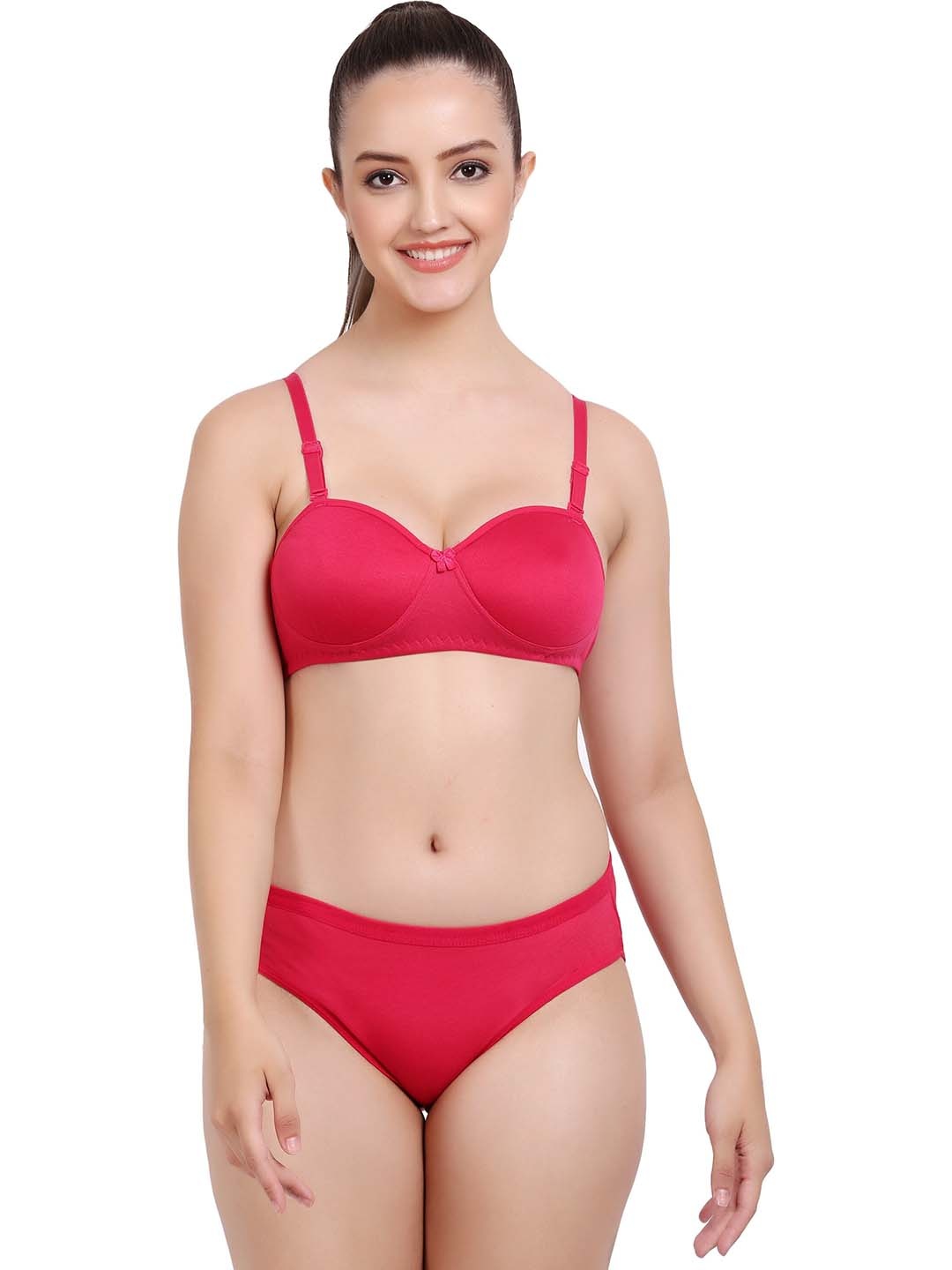 

PIBU Lightly Padded Cotton Lingerie Set, Red