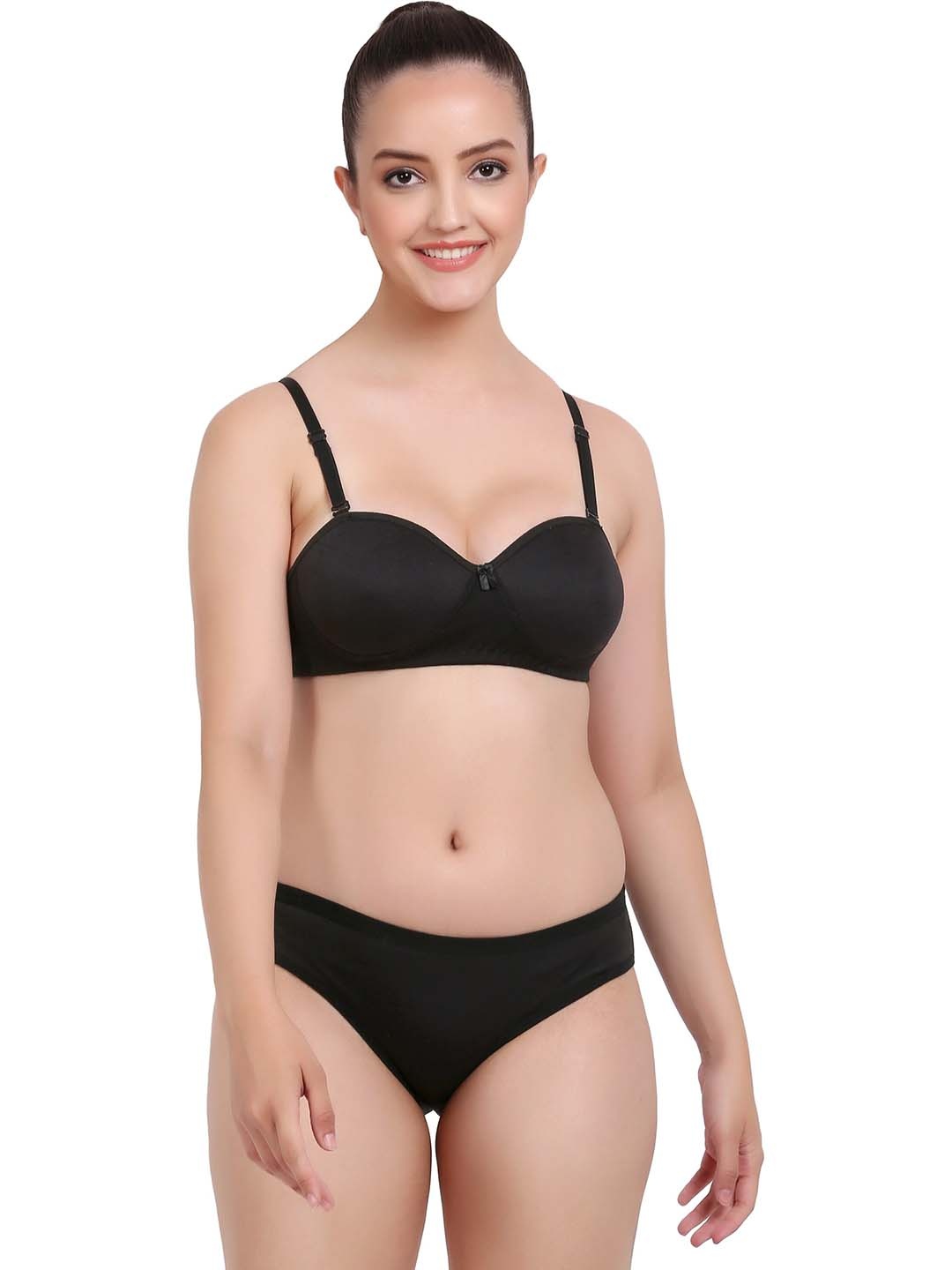 

PIBU Lightly Padded Cotton Briefs Lingerie Set, Black