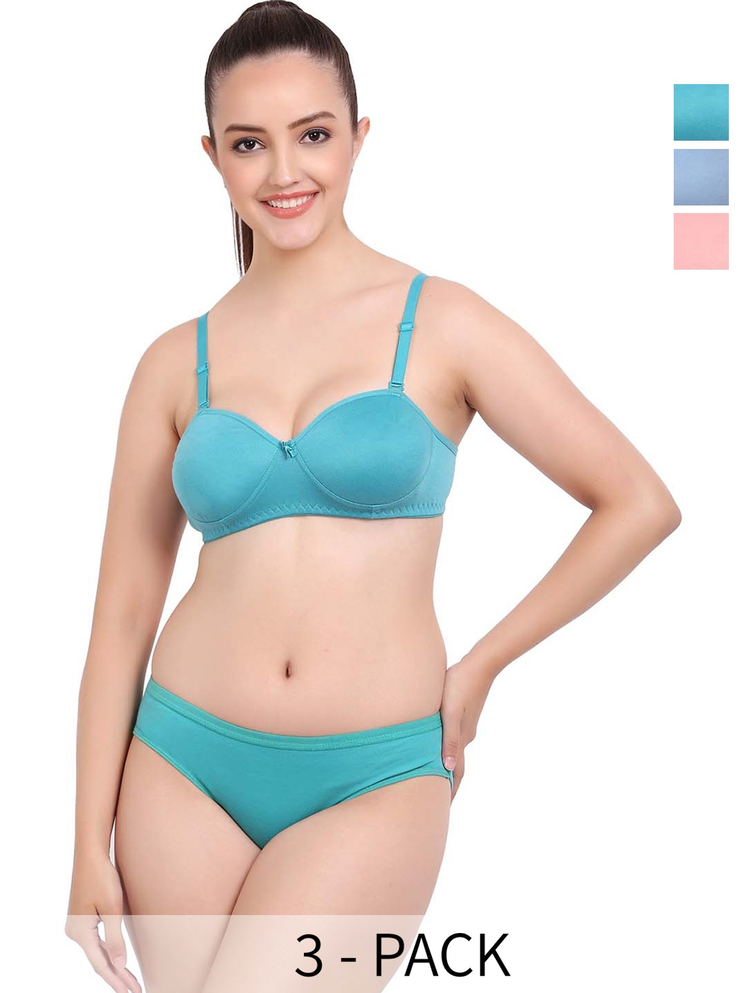 

PIBU Pack of 3 Cotton Lingerie Set, Pink