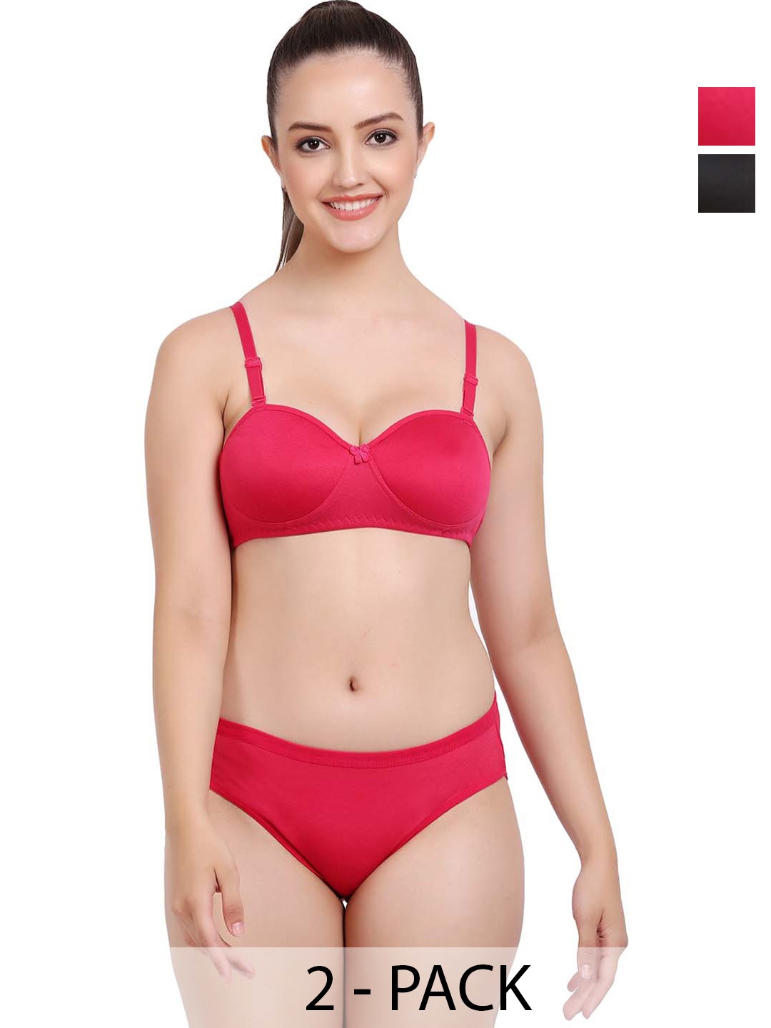 

PIBU Pack of 2 Cotton Lingerie Set, Red