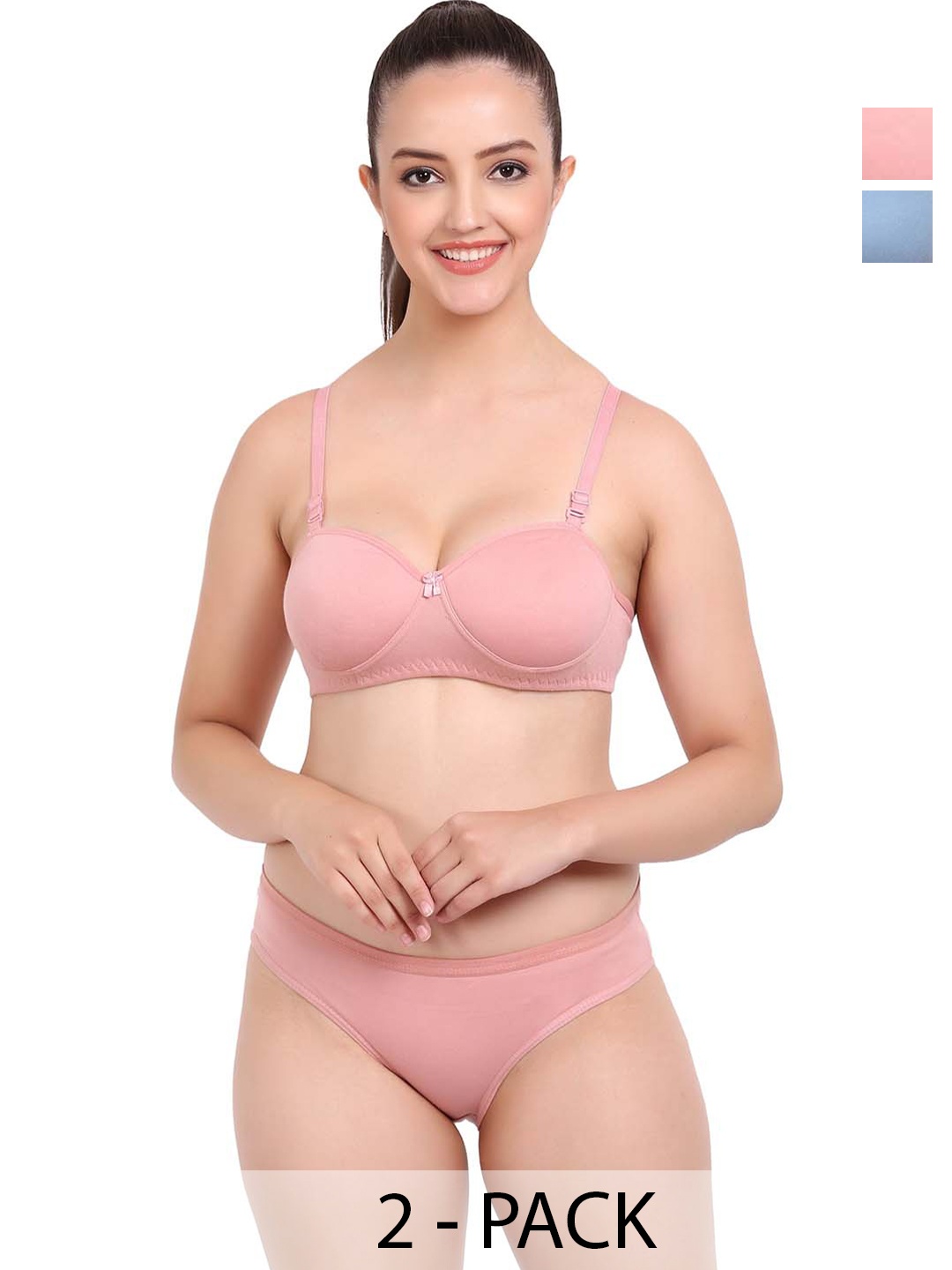 

PIBU Pack Of 2 Cotton Lightly Padded Lingerie Set, Blue
