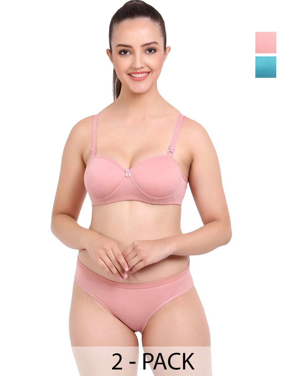 

PIBU Pack Of 2 Cotton Briefs Lingerie Set, Pink