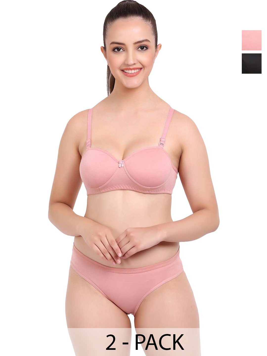 

PIBU Pack Of 2 Cotton Lightly Padded Briefs Lingerie Set, Pink