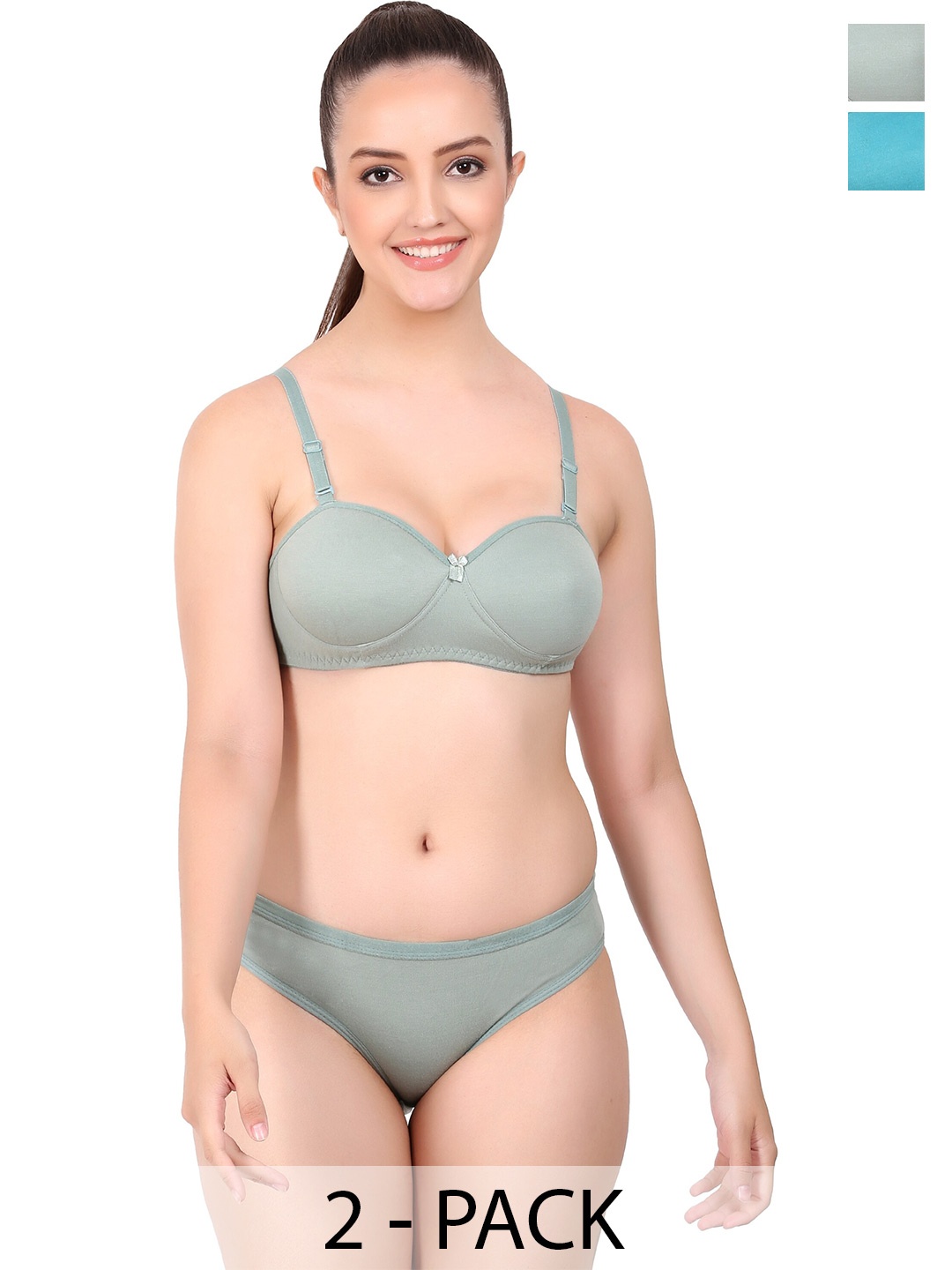 

PIBU Pack Of 2 Cotton Lingerie Set, Blue