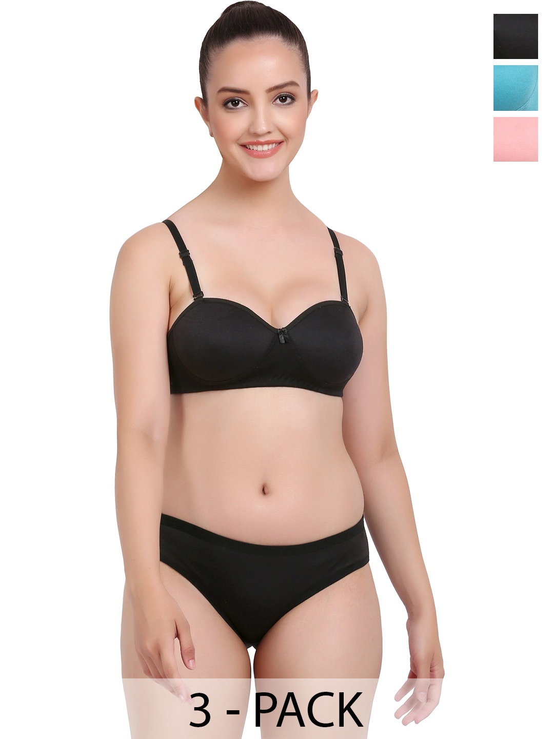 

Aamarsh Pack Of 3 Lightly Padded Cotton Lingerie Set, Black