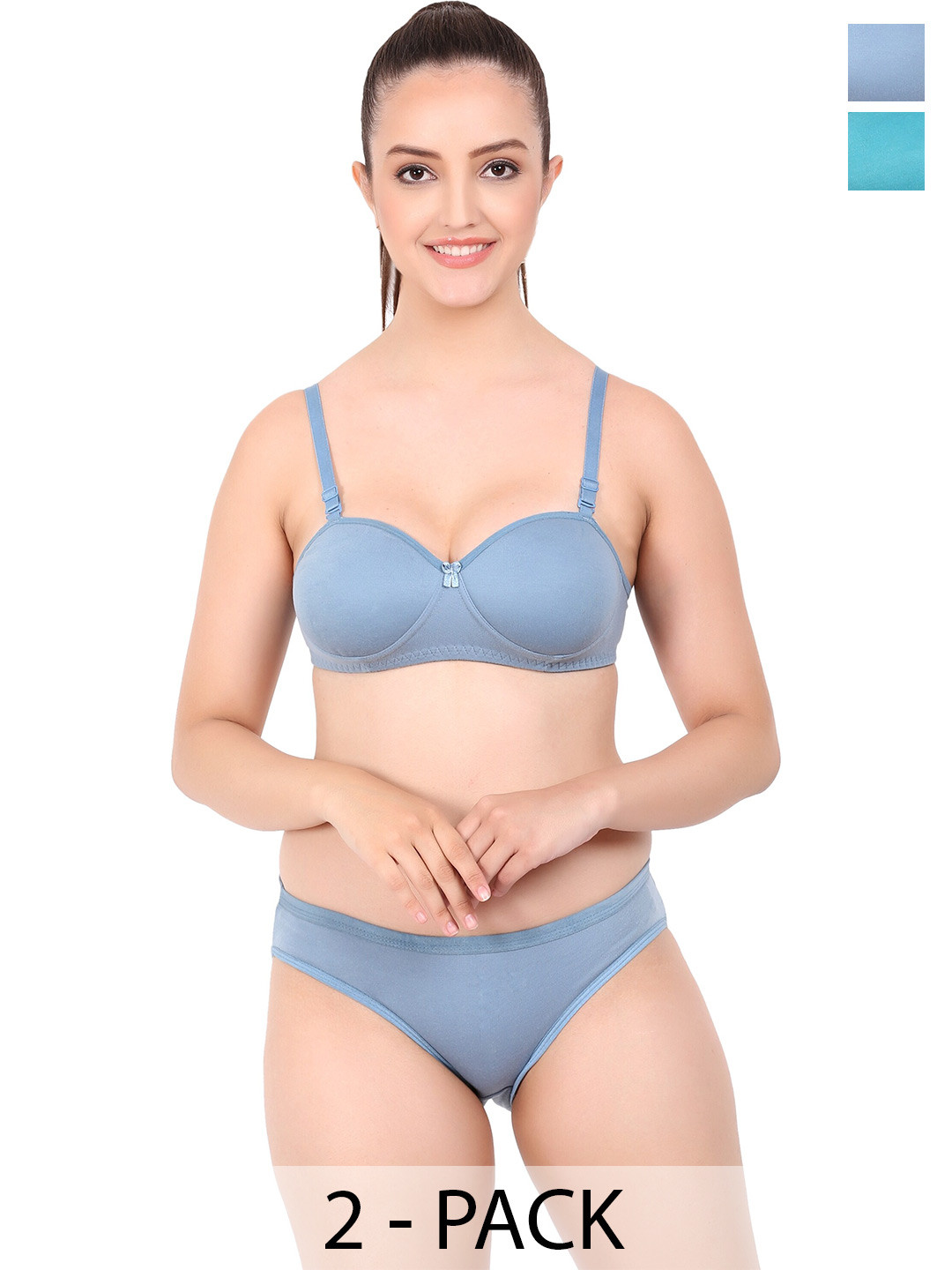 

Aamarsh Pack Of 2 Lightly Padded Cotton Lingerie Set, Blue