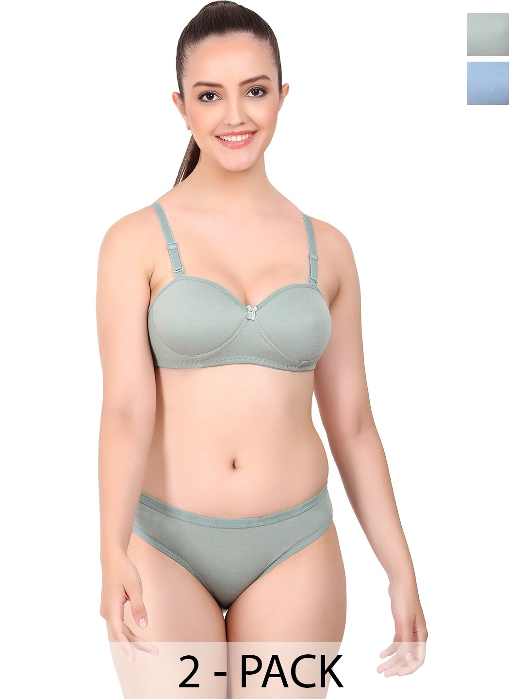 

Aamarsh Pack Of 2 Lightly Padded Cotton Lingerie Set, Green