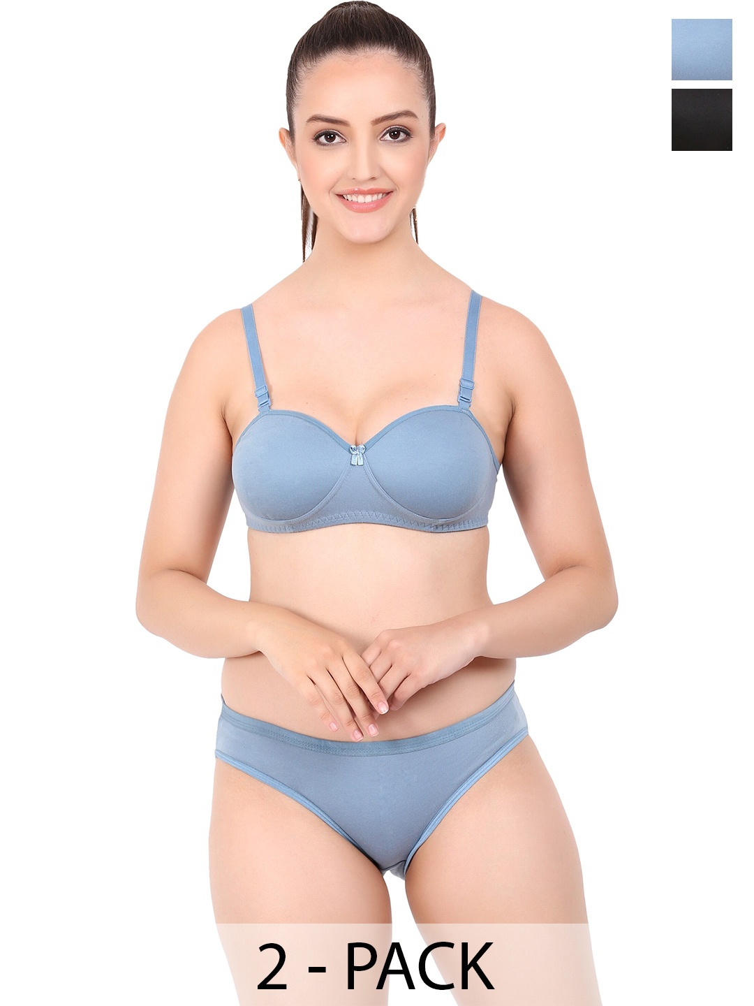 

Aamarsh Pack Of 2 Lightly Padded Cotton Lingerie Set, Blue