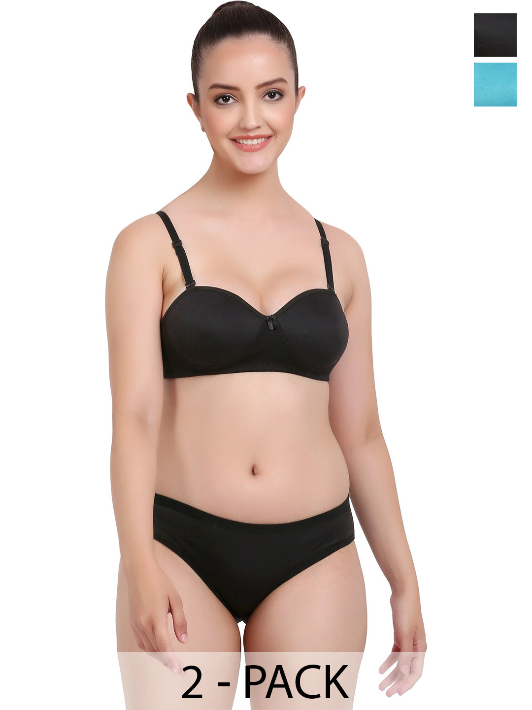 

Aamarsh Pack Of 2 Lightly Padded Cotton Lingerie Set, Black