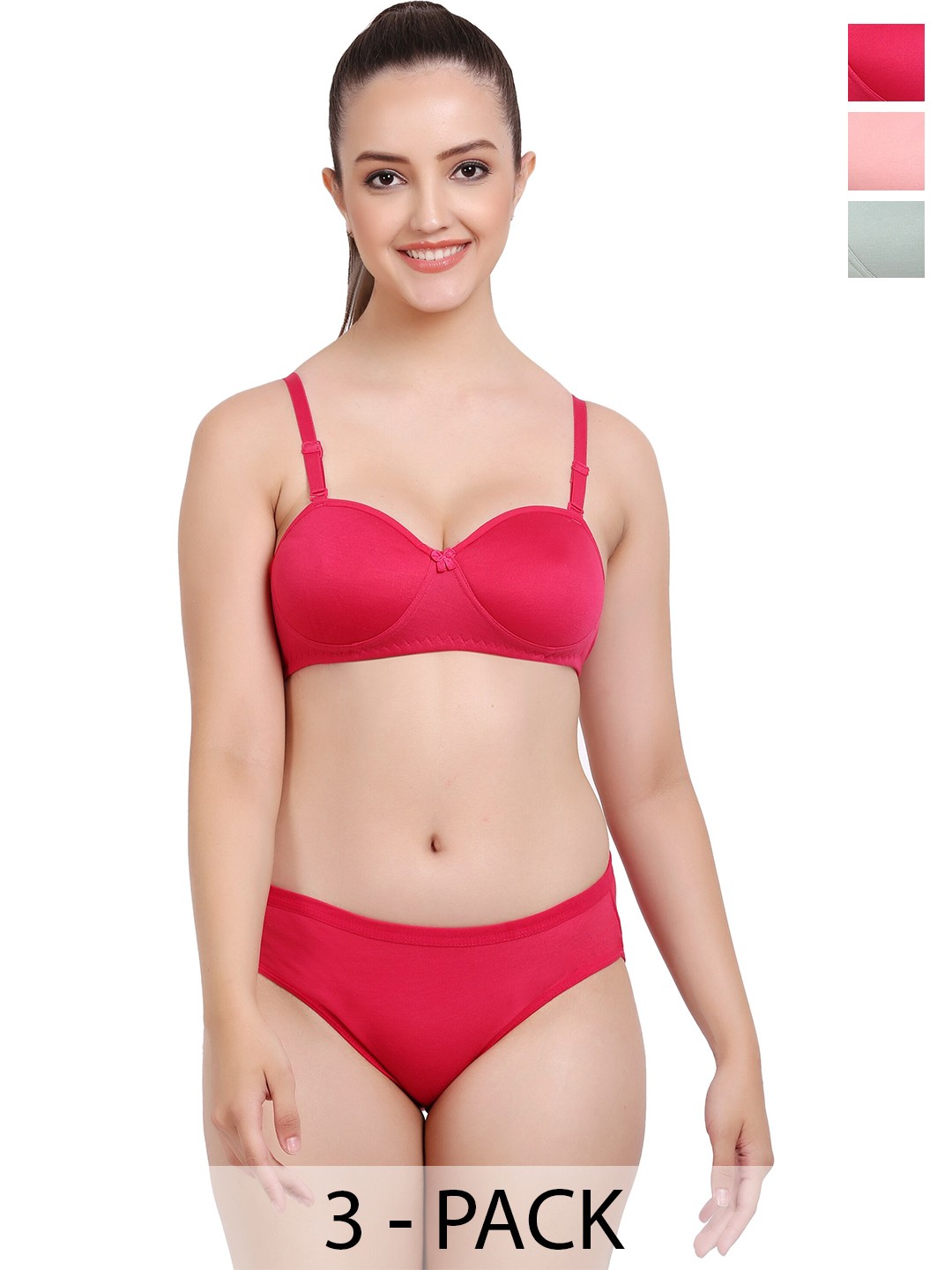 

Aamarsh Pack Of 3 Lightly Padded Cotton Lingerie Set, Red