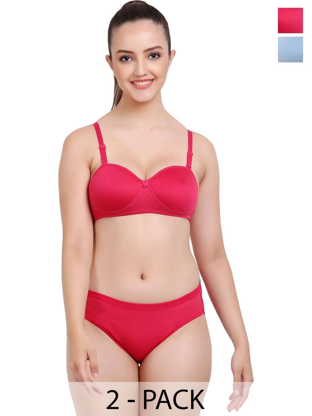 

Aamarsh Pack Of 2 Lightly Padded Cotton Lingerie Set, Red