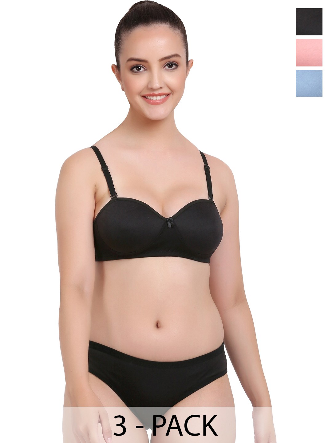 

Aamarsh Pack Of 3 Cotton Lingerie Set, Black