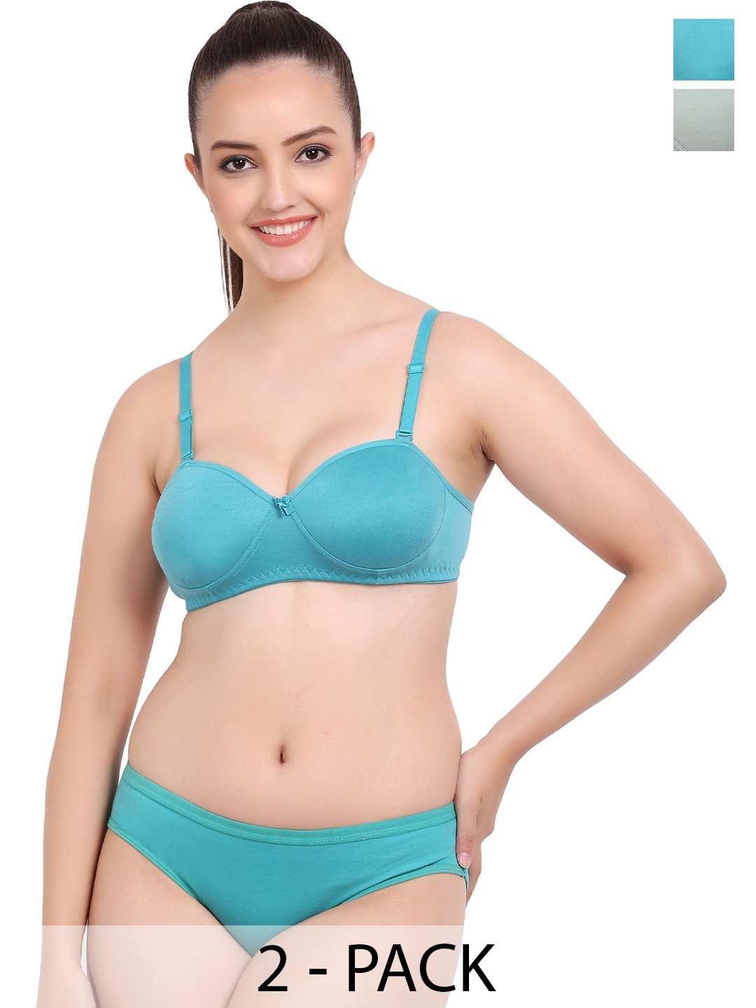 

Aamarsh Pack Of 2 Cotton Bra Panty Lingerie Set, Green