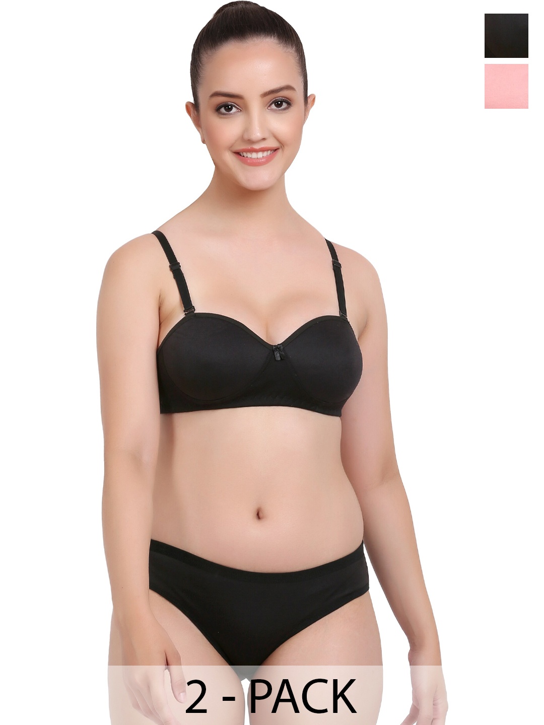 Aamarsh Pack Of 2 Cotton Briefs Lingerie Set, Black