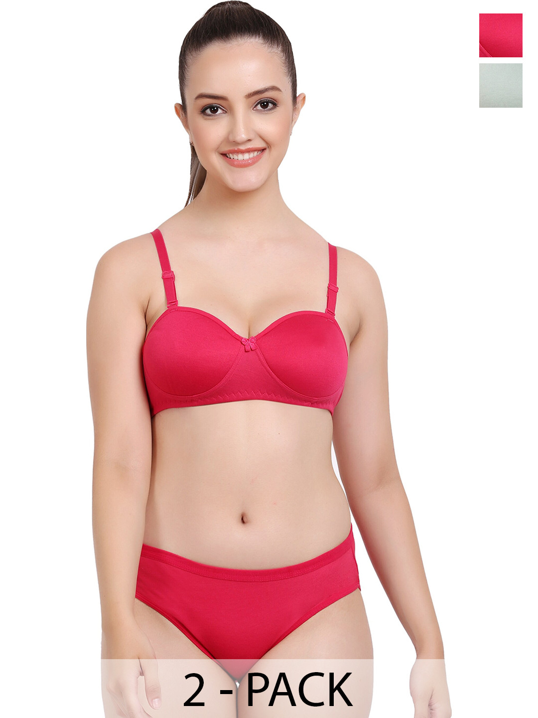 

Aamarsh Pack of 2 Cotton Bra Panty Lingerie Set, Green