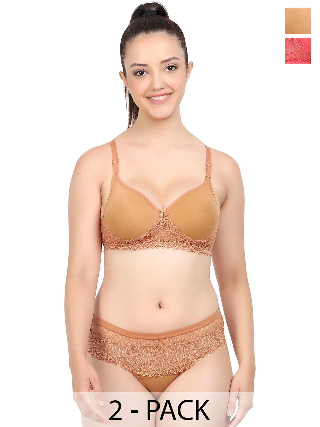 

AROUSY Pack Of 2 Mid-Rise Cotton Briefs Lingerie Set, Red