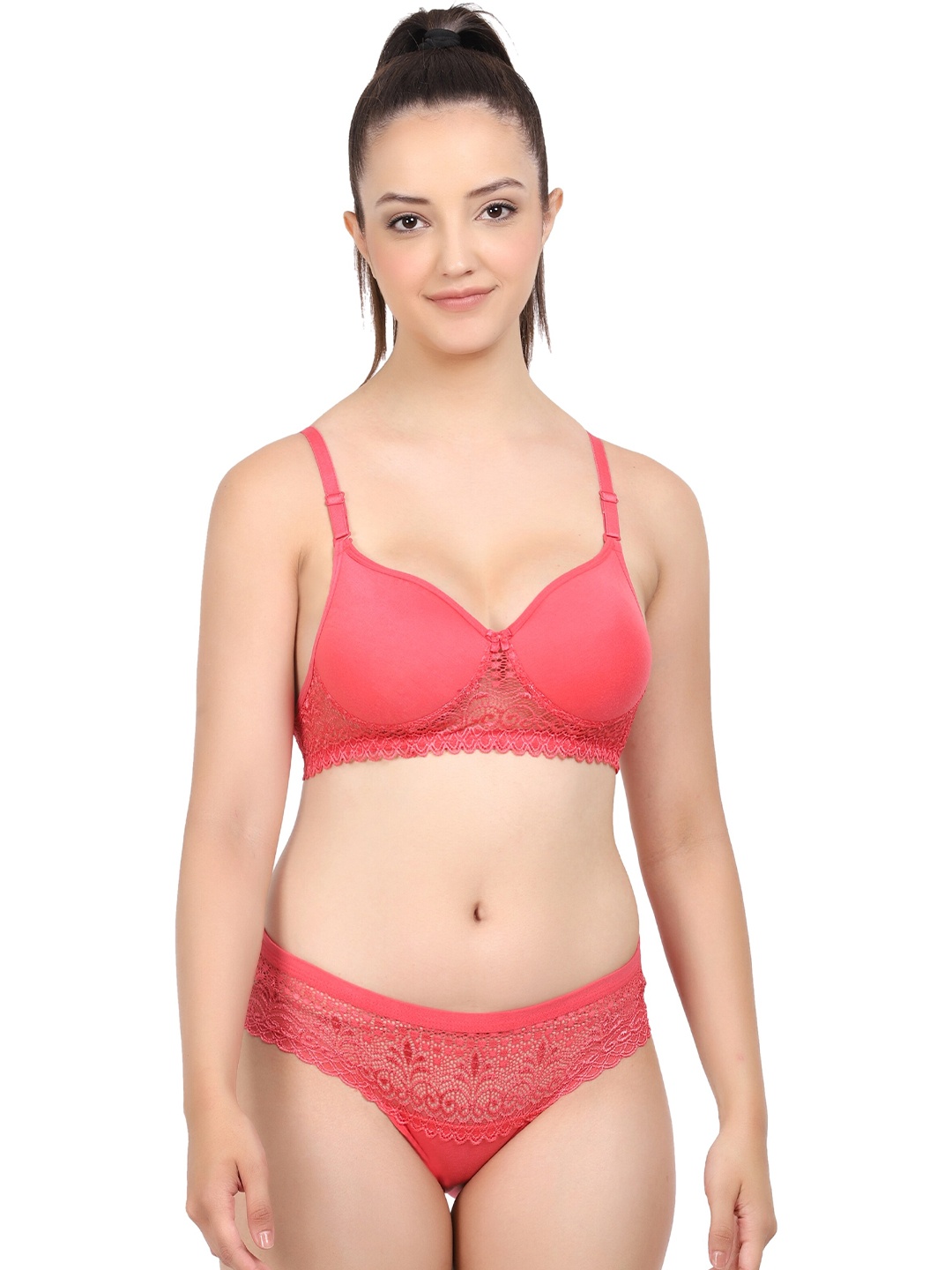 

PIBU Lightly Padded Cotton Bra Panty Lingerie Set, Red