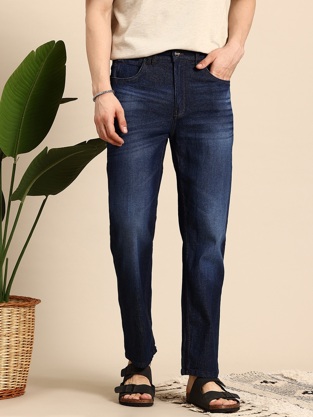 

Mast & Harbour Men Light Fade Stretchable Jeans, Navy blue