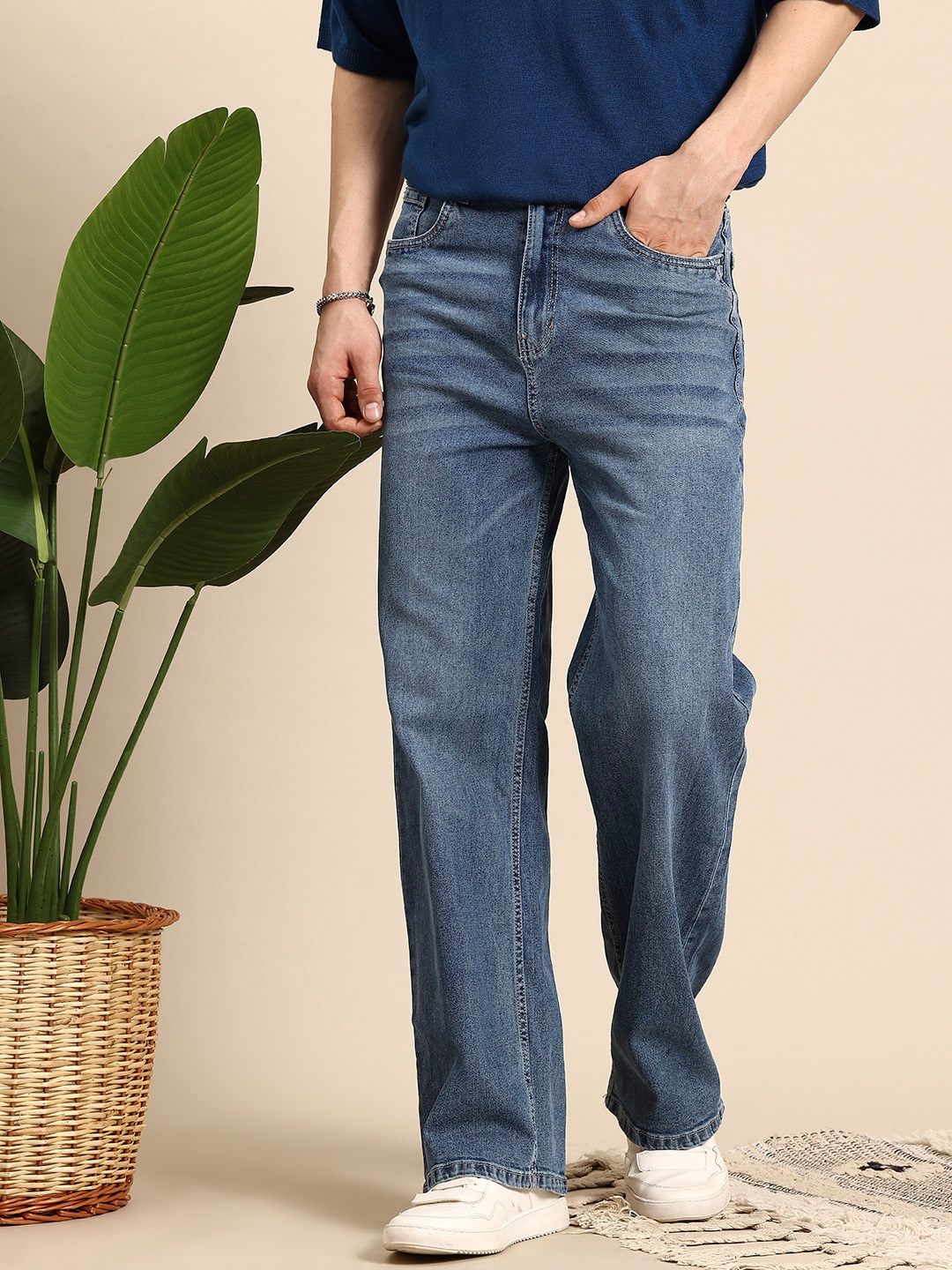 

Mast & Harbour Men Wide Leg Jeans, Blue