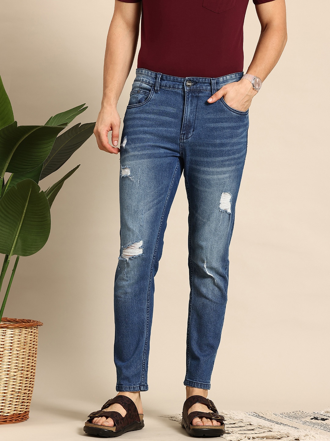 

Mast & Harbour Men Carrot Fit Jeans, Blue