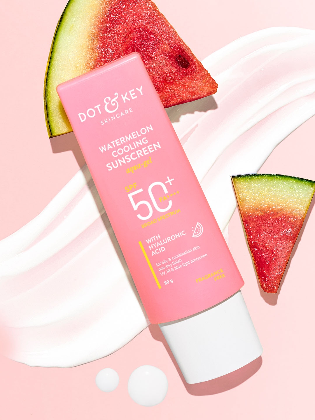 

DOT & KEY Watermelon Hyaluronic SPF 50 PA+++ Dewy & 100% No White Cast Sunscreen - 80 g, Pink