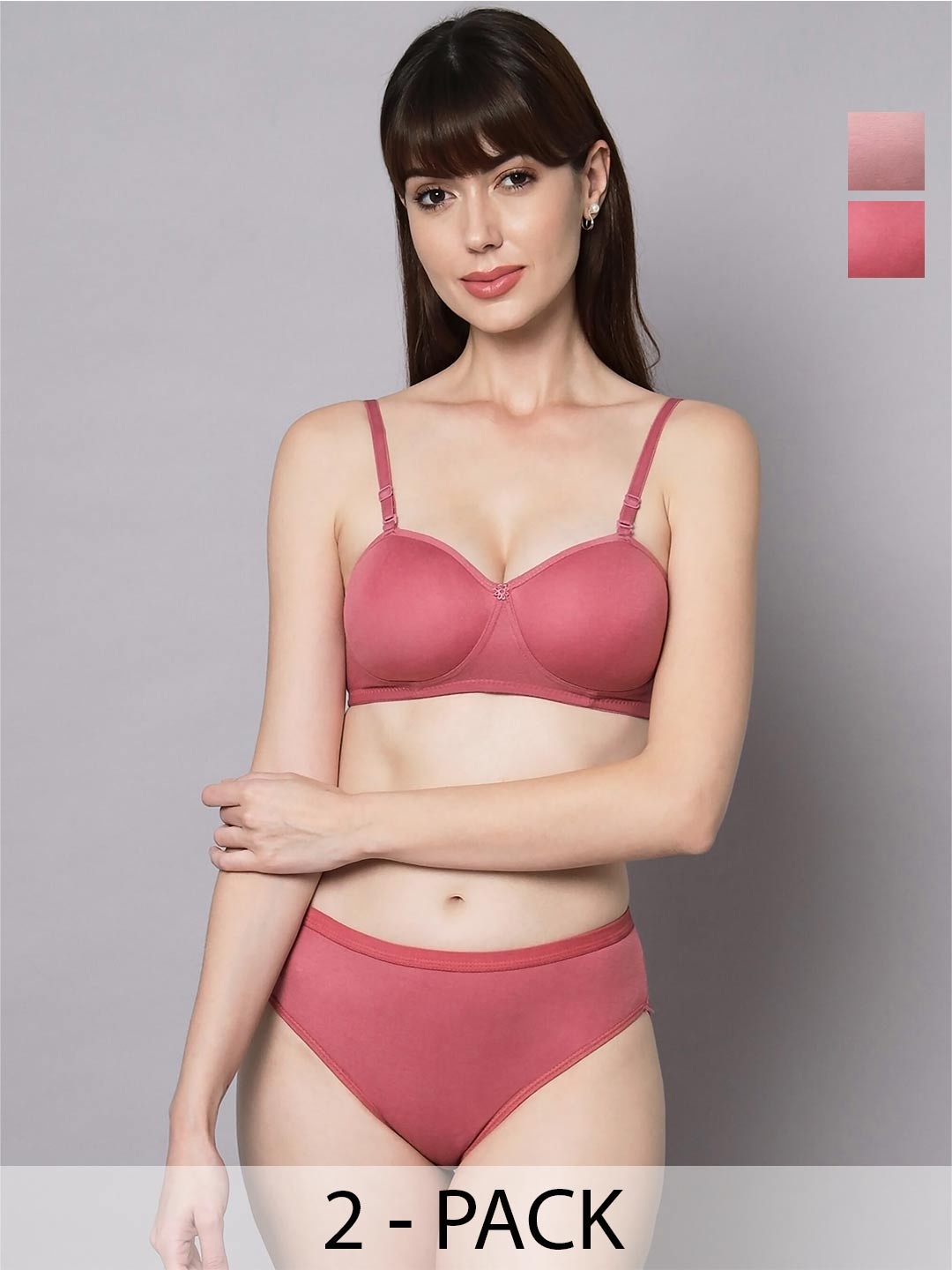

AROUSY Pack Of 2 Lightly Padded Cotton Lingerie Set, Red