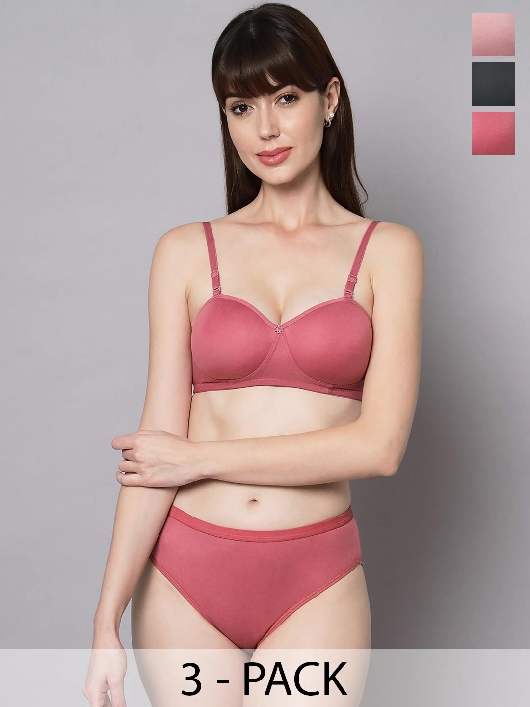

AROUSY Pack Of 3 Cotton Lingerie Set, Red