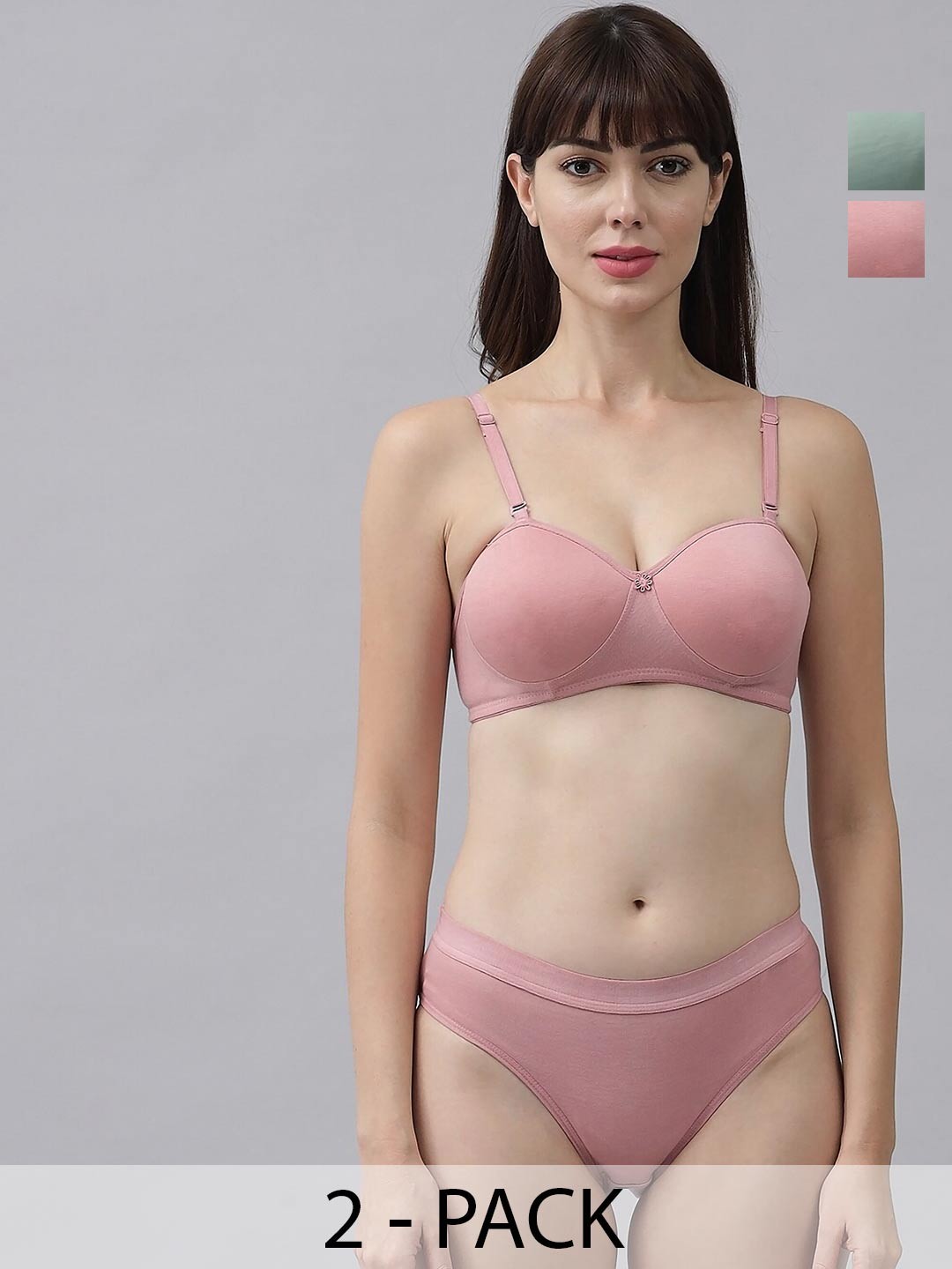 

AROUSY Pack Of 2 Cotton Briefs Lingerie Set Demii-Set_Pink,Green