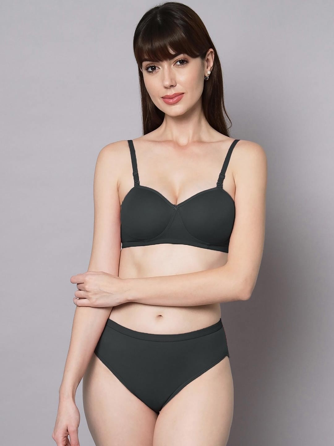 

AROUSY Lightly Padded Cotton Lingerie Set Demii-Set1, Black