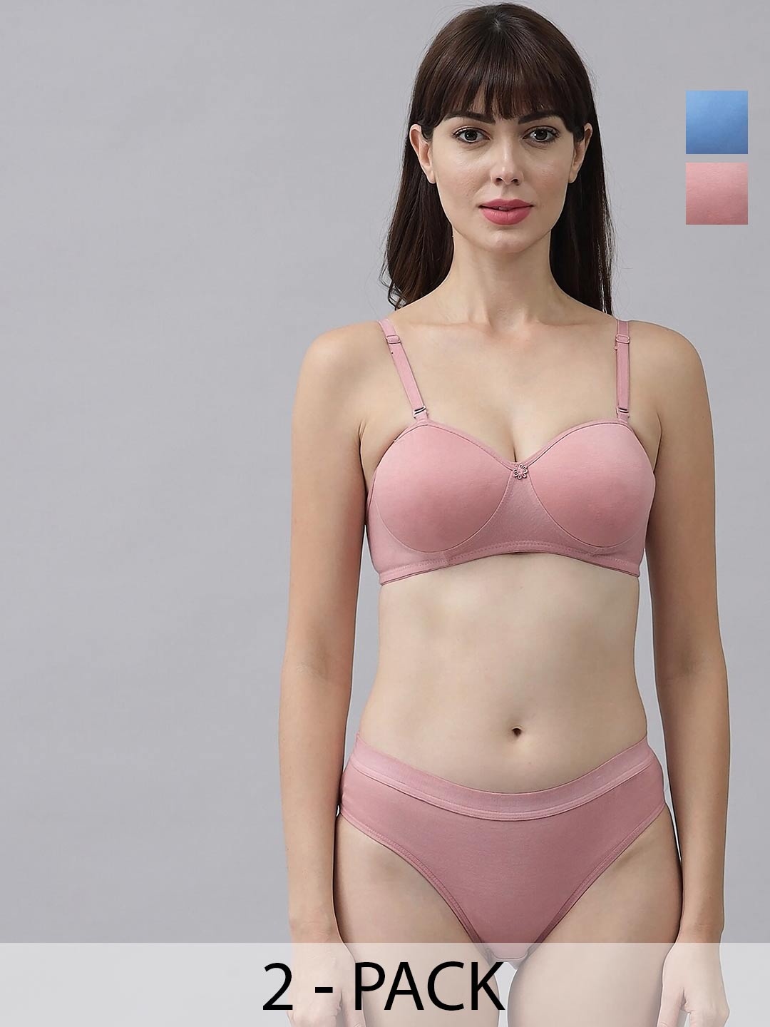 

AROUSY Pack Of 2 Cotton Lingerie Set Demii-Set_Pink,Blue