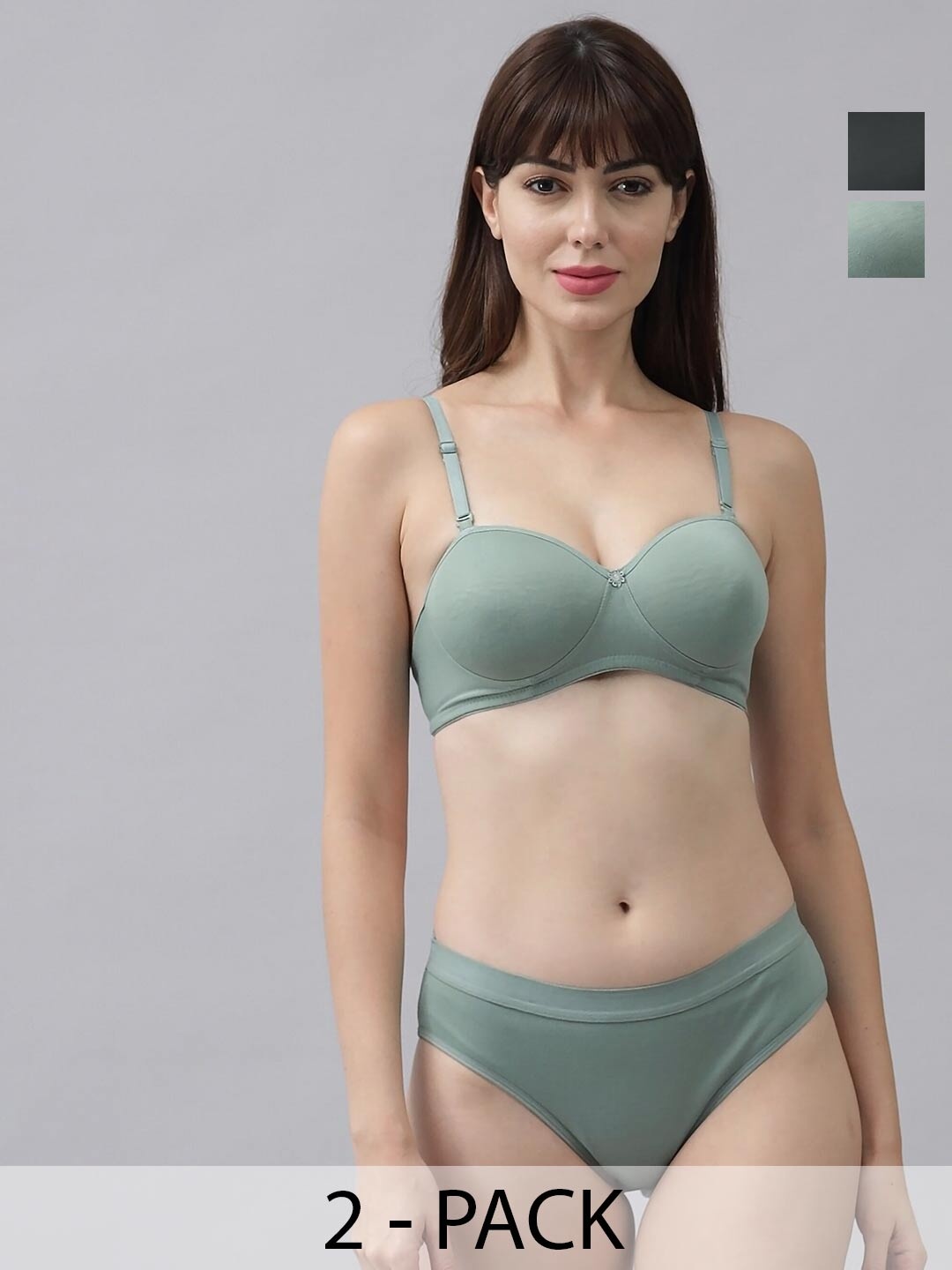 

AROUSY Pack Of 2 Cotton Briefs Lingerie Set Demii-Set_Green,Black