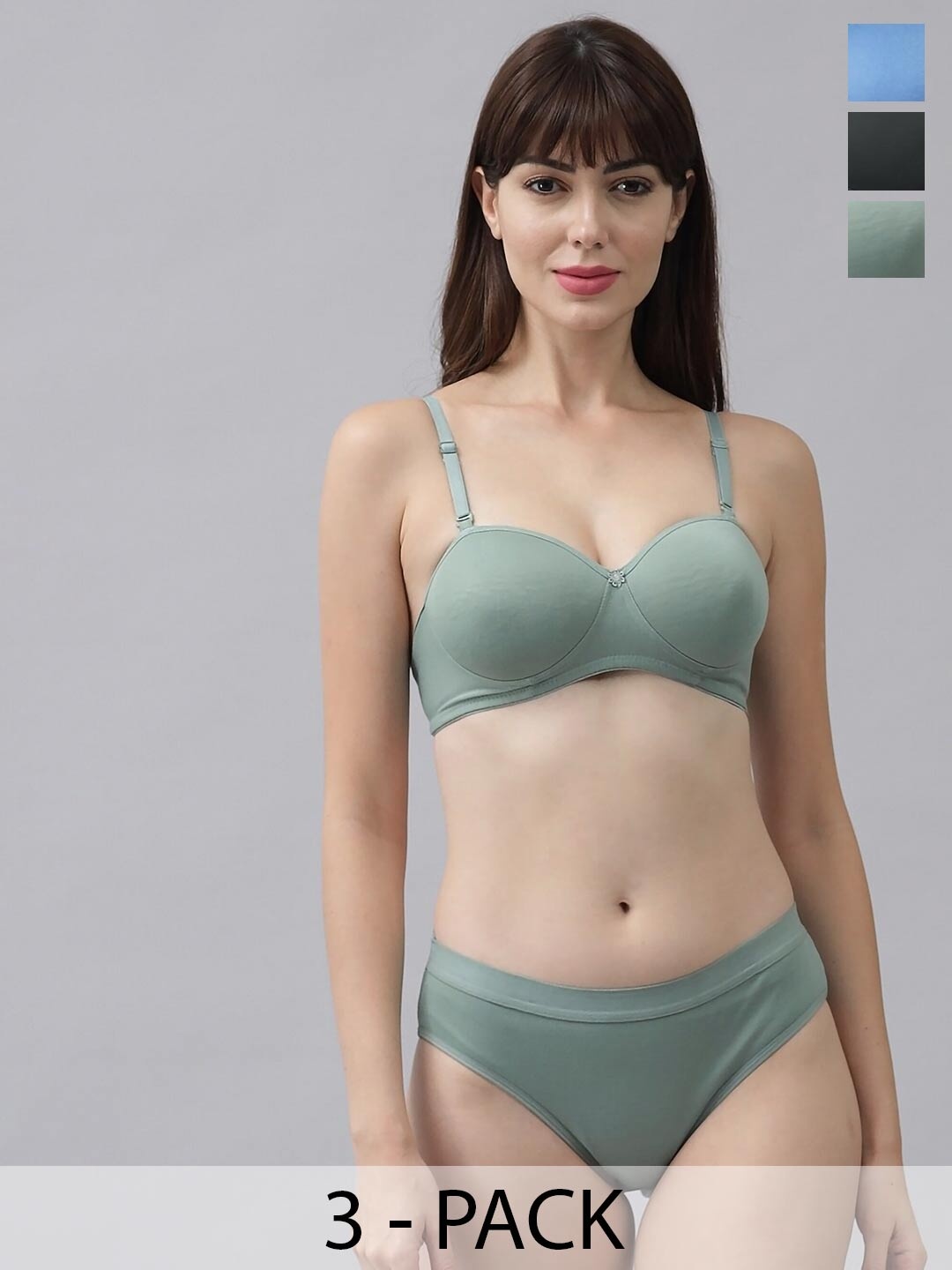 

AROUSY Pack Of 3 Cotton Briefs Lingerie Set Demii-Set_Green,Blue,Black