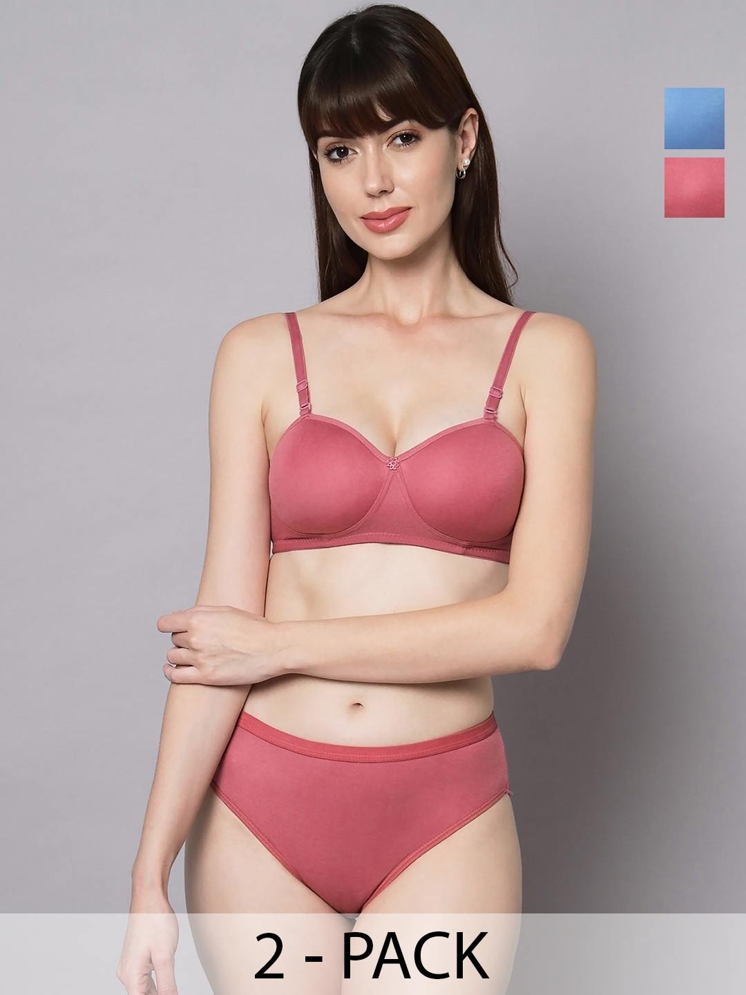 

PIBU Pack Of 2 Cotton Lingerie Set, Red